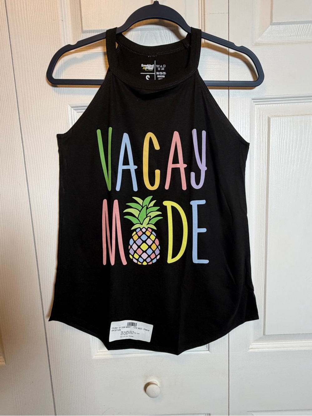 Freckled Poppy Vacay Mode Graphic Halter Tank Top Small Black NWT